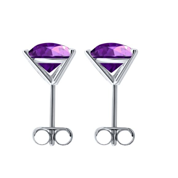 6mm Lab Created Gemston Gold Plated 925 Silver Martini Stud Earrings for Women, - Picture 11 of 16